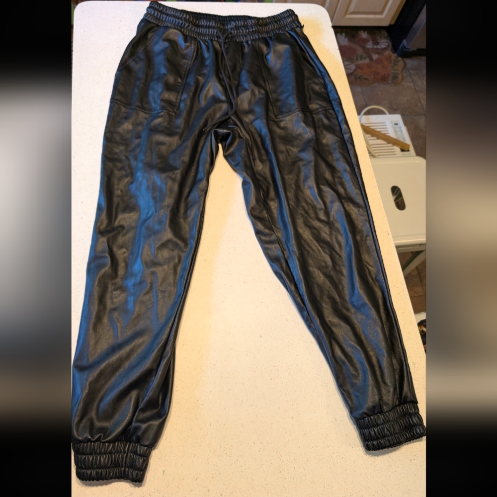 BCBGeneration Black Faux Leather Joggers